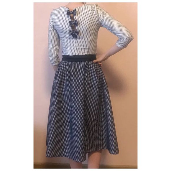 PHARDI Polka Dot Fit & Flare Polka Dot Midi Dress Black White sz 36/S/4 - Picture 3 of 10